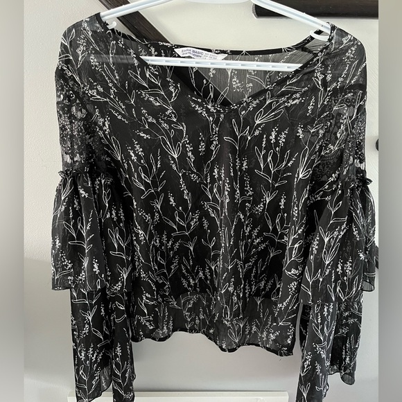 Sheer Zara blouse ruffle sleeves - Picture 1 of 2